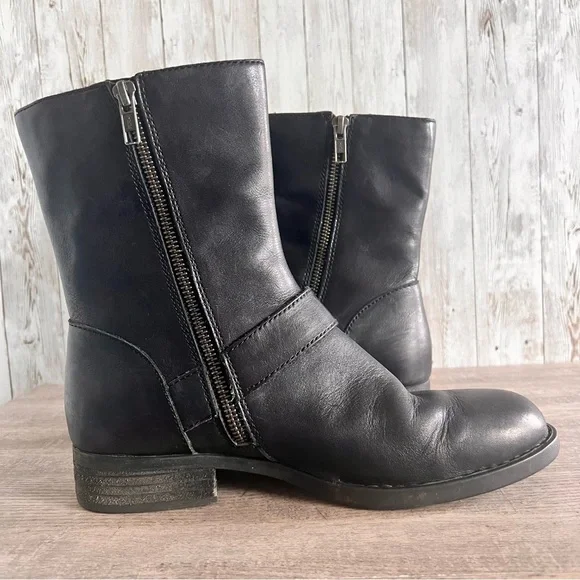 Born Black Leather Moto Buckle Ankle Boots 7.5 - Picture 2 of 8